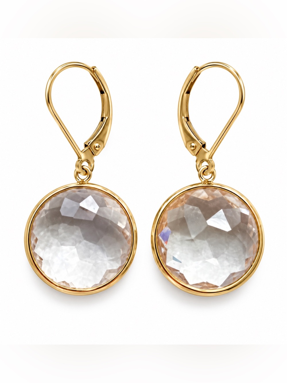 14k Gold Round Quartz Briolet Drop Earrings